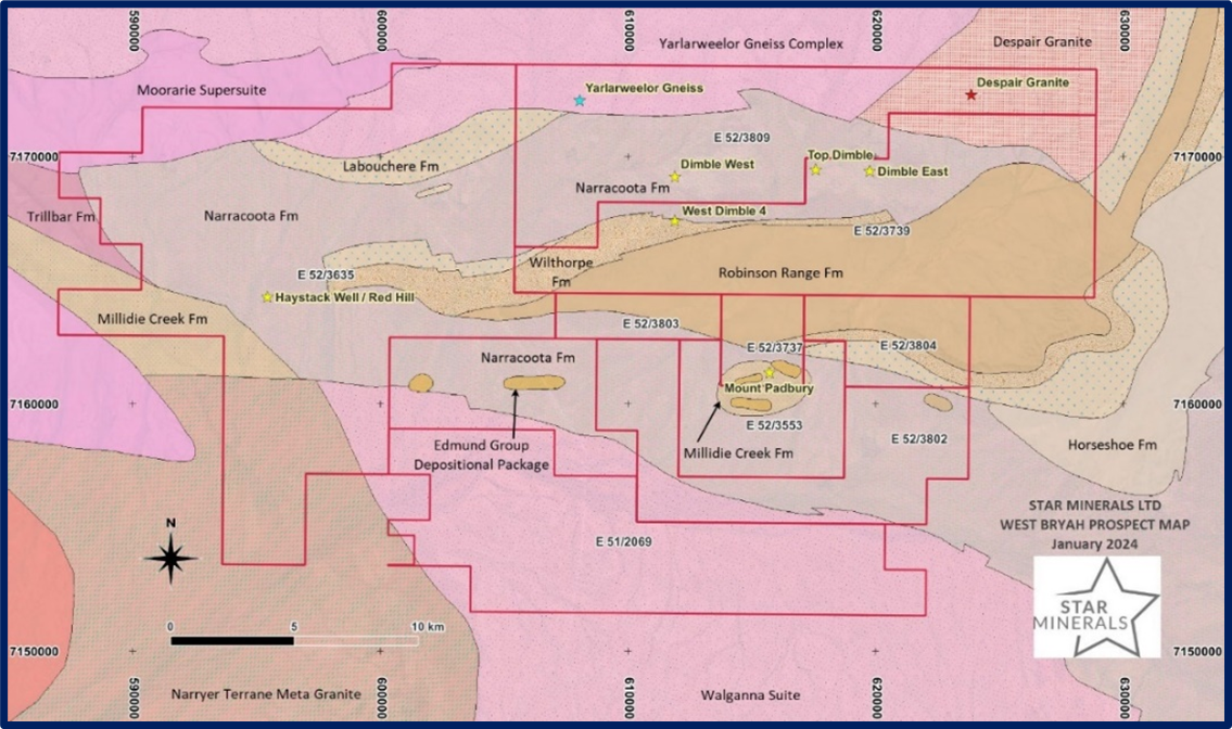 Star Minerals West Bryah Project key areas of interest within the region